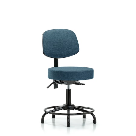 Blue Ridge Ergonomics Desk Stool, Fabric, Bk, RT, Glides, Blu BR-FDHST-RT-T0-RG-F43