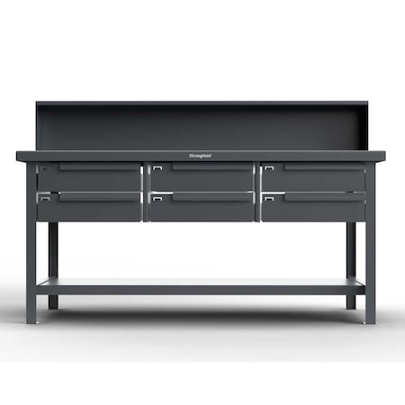 Strong Hold Maple Top Shop Table with Drawers and Riser Shelf T7236-RS-6DB-MT