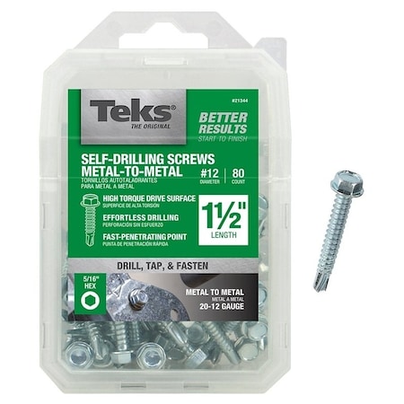 Teks Self-Drilling Screw, #12 x 1-1/2 in, Zinc Plated Steel Flange