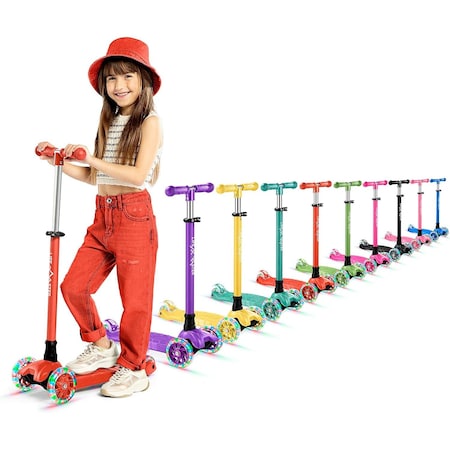 Lifemaster Kids 3-Wheel Scooter with LED Wheels, Adjustable Handlebar, Indoor/Outdoor Red,  LIFSCTRD