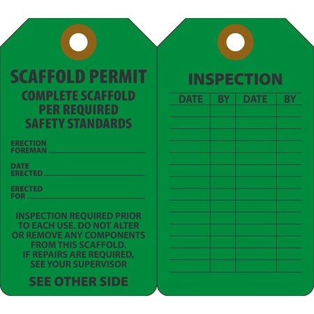 Accuform Scaffold Status Tag, 5-1/4"Hx3-1/4"W, PK25 TRS326PTP