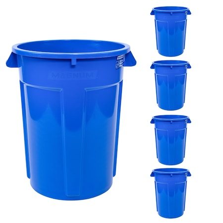 Magnum Tool 55 Gallon Trash Can, High-Vis Blue, Construction Grade, Heavy Duty Plastic, 5PK CMTC-C000-55B05