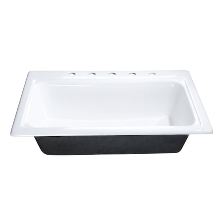 Kingston Brass 33" Cast Iron Self-Rimming Single Bowl Drop-In Kitchen Sink, 5-Hole, White GT332295