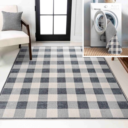 Jonathan Y Gingham Gradient Plaid Cottage Machine-Washable Light Gray/Dark Gray/Cream 8 ft. x 10 ft. Area Rug WSH303A-8