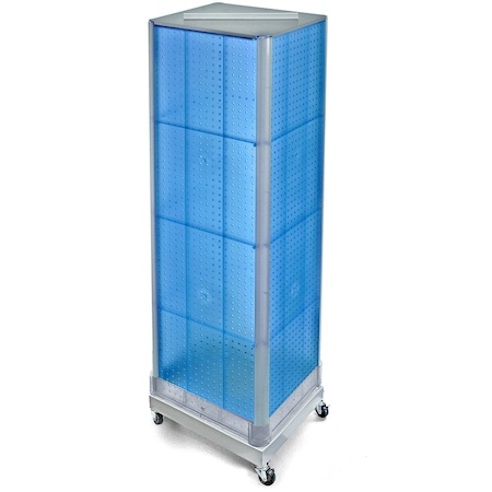 Azar Displays Four-Sided Pegboard Tower Floor Display, Rotating Wheeled Base, 16 in W x 67 in H, Blue 700407-BLU