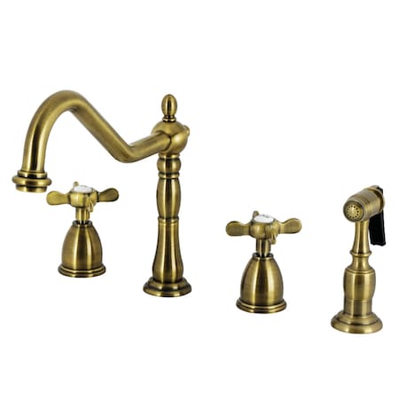 Kingston Brass Double-Handle Widespread Kitchen Faucet with Brass Sprayer, Antique Brass KB1793BEXBS