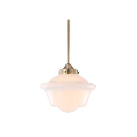 Jonathan Y Kurtz 9.5" Adjustable Drop Metal/Glass LED Pendant, Brass Gold/White JYL3517A