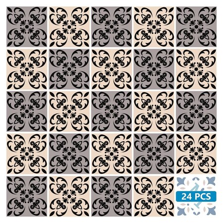 Homeroots 7" X 7" Light Grey And Cream Orchid Peel And Stick Removable Tiles 390746