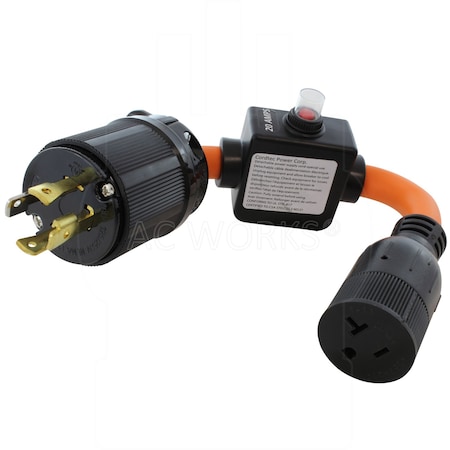 Ac Works L14-30P to 5-15/20R Adapter, 1 ft, 20A Breaker-Protected, Heavy-Duty STW L1430ICB520