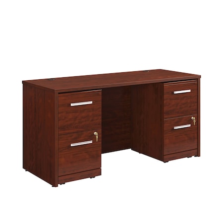 Officeworks By Sauder 4-File Double Ped Desk, 29.291 in H, 59.094 in W X Classic Cherry 431782