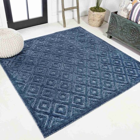 Jonathan Y Portmany Neutral Diamond Trellis Navy 5 ft Square Indoor/Outdoor Area Rug IBZ104B-5SQ