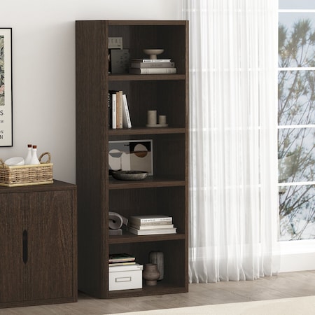 Manhattan Comfort Rivington Open Bookcase Shelf in Dark Walnut BC003-BR