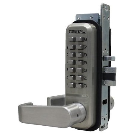 Lockey Mechanical Keyless Narrow Stile Lever Lock, Passage Function and Double Combination Satin Nickel 2985SNDC