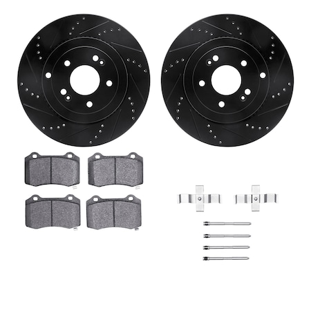 Dynamic Friction Co DFC Rotors-Drilled & Slotted-Black w/ EURO 5000 Ceramic Brake Pads Incl Hdw 8612-03002