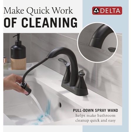Delta Sandover Matte Black 2-Handle Centerset Pull-Down Bathroom Faucet 25748LF-BLPD