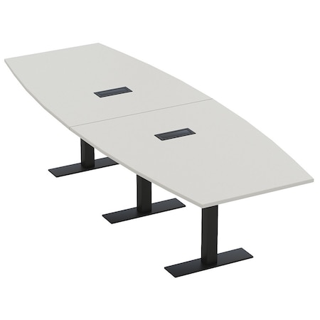 Skutchi Designs 12 Person Conference Table With Power Unit | 12' Boat Table | Harmony Series HAR-BOT-48X144-T.BK-U779-EBLK