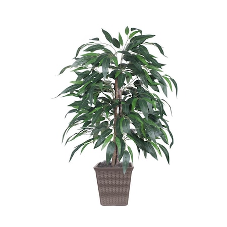 Vickerman 4 ft. Artificial Mango Bush in Square Brown Container, Green TBU2840-SB