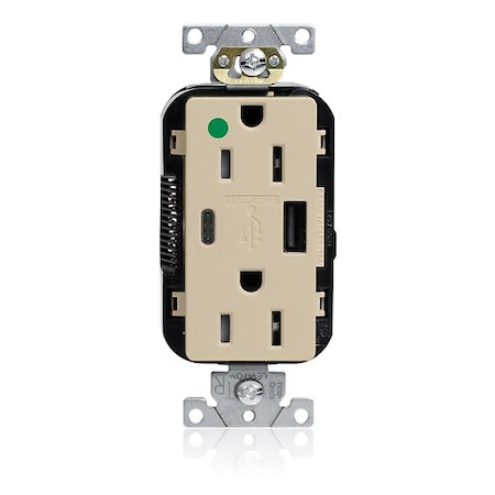Leviton Duplex Outlet, USB A/C, Ivory, 15A, 125V M56AC-HGI