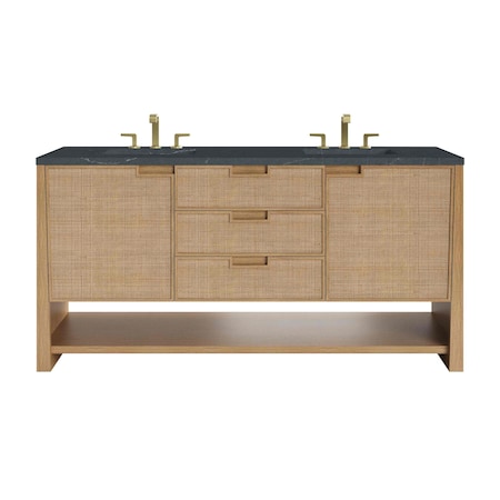 James Martin Vanities Solene 72 in. Double Vanity, Seaside Oak, w/ 3 CM Charcoal Soapstone Quartz Top D225-V72-SSO-3CSP