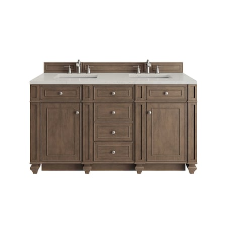 James Martin Vanities Bristol 60" Double Vanity, Whitewashed Walnut, w/ 3 CM Siberian Silestone Top 157-V60D-WW-3SFR