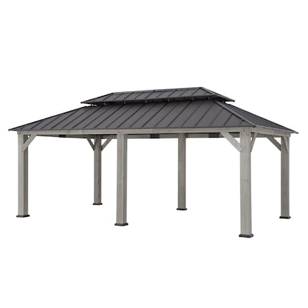 Sunjoy 12ftx20ft Wood Gazebo, Outdoor Patio Steel Hardtop Gazebo, Cedar Framed Wooden Gazebo, Matte Black A1020326F1