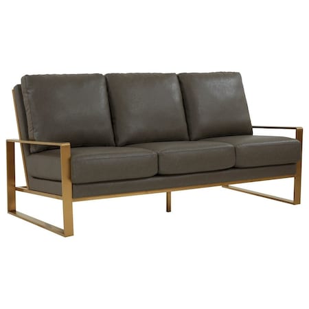 Leisuremod Jefferson Modern Design Leather Sofa with Gold Frame, Grey JAG77GR-L