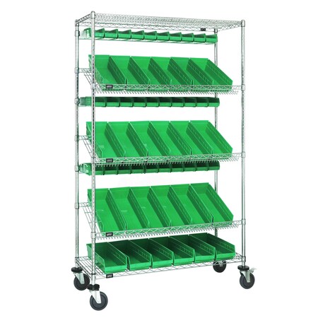 Quantum Storage Systems WIRE CART SLANT SHELVES WITH 44 BINS WRCSL5-74-1836-104220GN