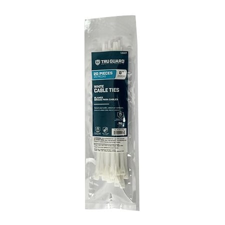 Ironcube Works Cable Tie, 8 in L, White, Nylon, 75 lb Strength, 20 PK NL-5X200-20W