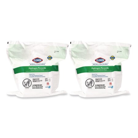 Clorox Hydrogen Peroxide Cleaner Disinfectant Wipes, 12 x 11, Unscented, White, 185 Wipes, PK2 30827
