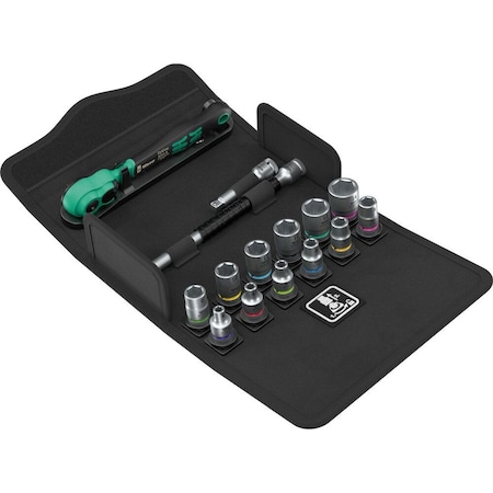 Wera 8100 SA 13 Zyklop Comfort ratchet set, reversing lever, 1/4 in drive, metric, 15 pieces 5004022001