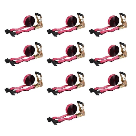 Mytee Products 2in x 30ft Ratchet Straps w/flat hook, WLL 3,333 Trailer Tie Down - Red, 10PK RS230Rx10