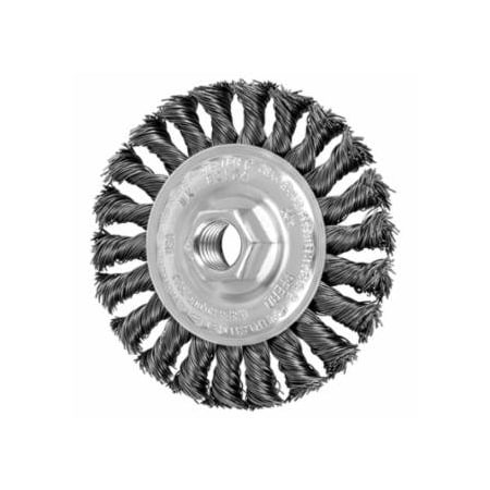 Pferd Threaded Knot Wheel Brushes, 4 in Dia., 5/8 in-11, 0.020 in, Carbon Steel 419-82154