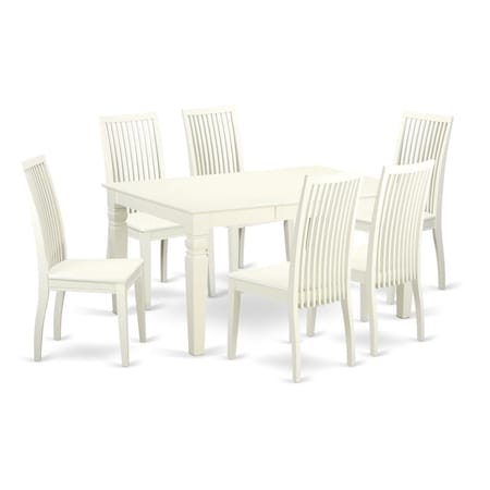 East West Furniture 7 Piece Dining Set, Linen White, 7PK WEIP7-LWH-W