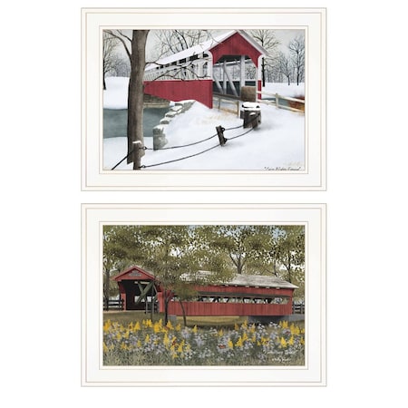 Homeroots Set Of Two Covered Bridge Collection II 1 White Framed Print Wall Art, 2PK 406201