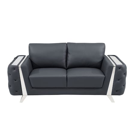 Homeroots 72in Dark Gray And Silver Genuine Leather Loveseat 518568