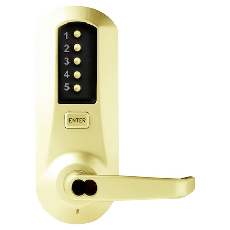 Dormakaba Cyl Combination Lever Lock, 2-3/4in Backset, 1/2in Throw Latch, 6/7-Pin SFIC Prep, Bright Brass 5021BWL-03-41