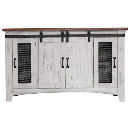 Homeroots 60" White Solid Wood Cabinet Enclosed Storage Distressed TV Stand 528705