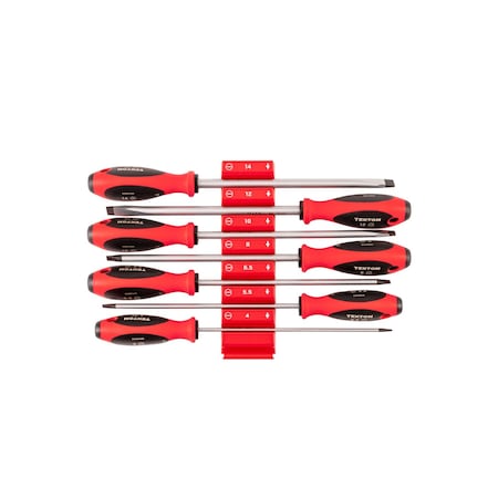 Tekton Slotted Screwdriver Set with Red Modular Organizers - 8 Inch Shanks, 7-Piece (4 -14 mm) DWS90108