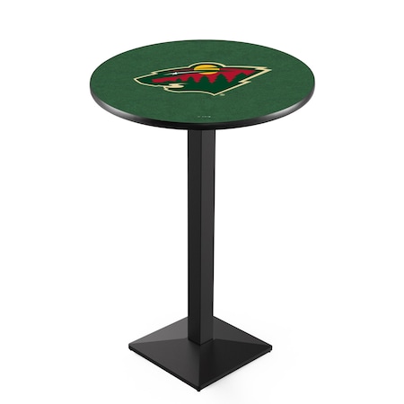 Holland Bar Stool Co 42" Blk Wrinkle Minnesota Wild Pub Table, 36" dia. Top L217B4236MinWld