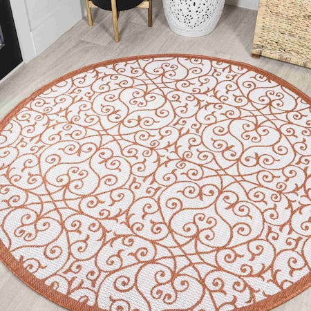 Jonathan Y Madrid Vintage Filigree Textured Weave Cream/Orange 5 ft Round Indoor/Outdoor Area Rug SMB107L-5R