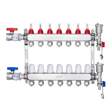 Vevor 7-Branch Radiant Heat Manifold 1/2 in PEX Tubing Floor Heating Manifold Set 7012-25-07-00-NPT