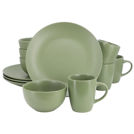 Gibson Home Everyday Plus 12 Piece Round Stoneware Dinnerware Set in Green 142563.12
