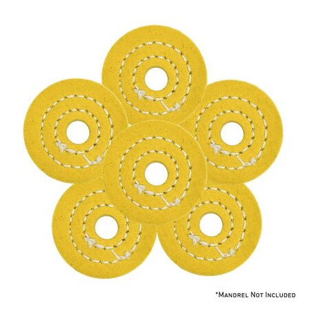 Renegade Products Usa Mini Buffing Wheels, 1/2" Arbor Hole, Yellow Mini Buff Pack, 40-Ply, 1/2" Thick, 2 Inch, 6PK FCV2X40PYT-1/2AH-6PK