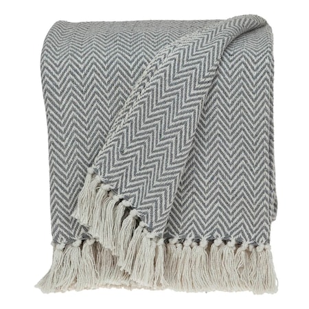 Homeroots Handloomed Dark Gray Cotton Throw Blanket with Tassels 476200