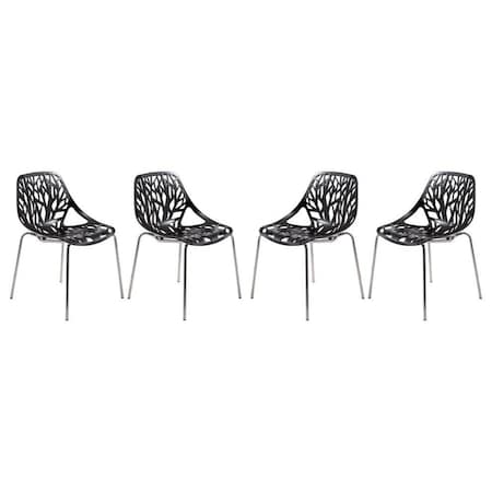 Leisuremod Modern Asbury Dining Chair with Chromed Legs, Black, 4PK AC16BL4