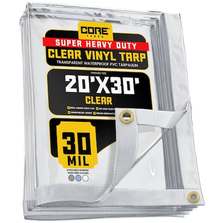 Core Tarps Tarp, 20 ft x 30 ft, 30 Mil, Clear, Polyethylene, UV Resistant CT-201-20X30