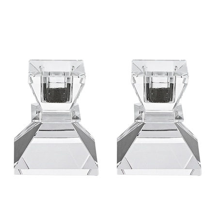 Homeroots Set of Two Clear Crystal Tabletop Taper Candlesticks, 2PK 375917