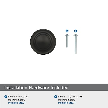Amerock Inspirations 1-5/16 inch (33mm) Diameter Matte Black Cabinet Knob, 10PK 10VMP1586FB