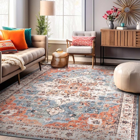 World Rug Gallery Traditional Distressed Washable Non Slip Area Rug 5 ft x 7 ft Multi WR65MULTI5X7