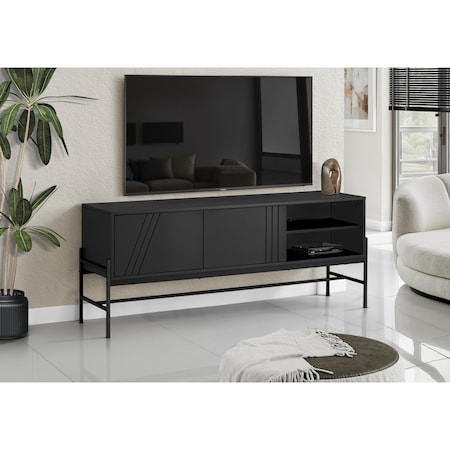 Monarch Specialties Tv Stand, 60 Inch, Console, Storage Cabinet, Living Room, Bedroom, Black Laminate I 2734